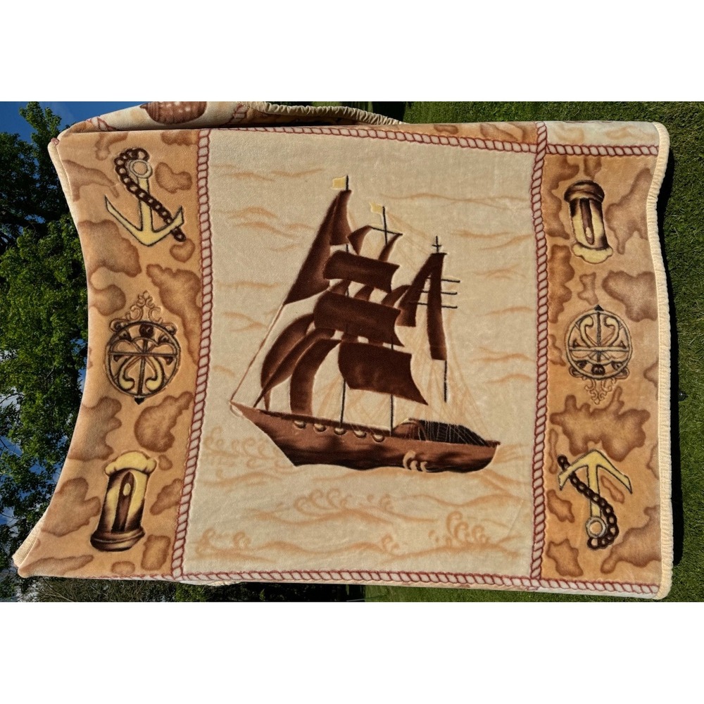 Mink Blanket Spain Plush Heavyweight Clipper Ship Floral Double Sided Polar Bear